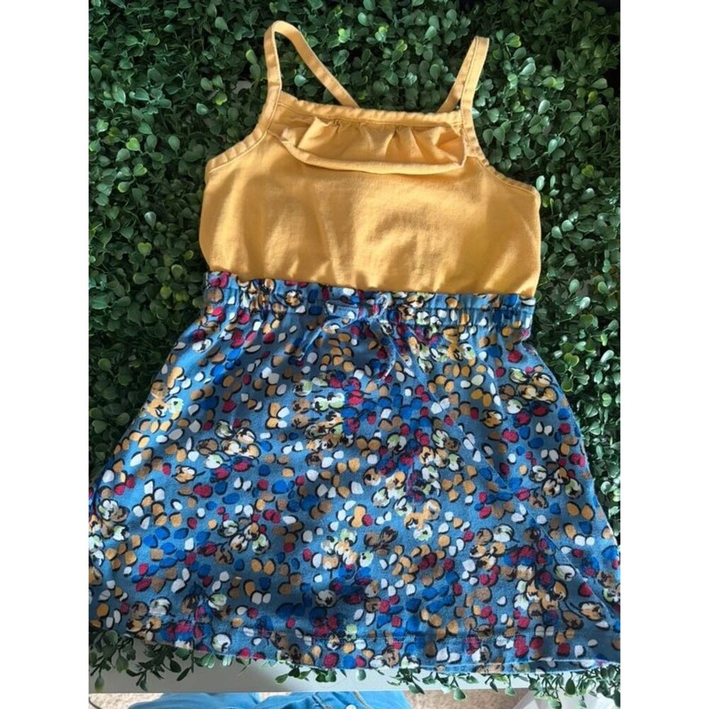 Hanna Andersson Floral Sun Dress Size 90 2T 3T Yellow Blue 100% Organic Cotton